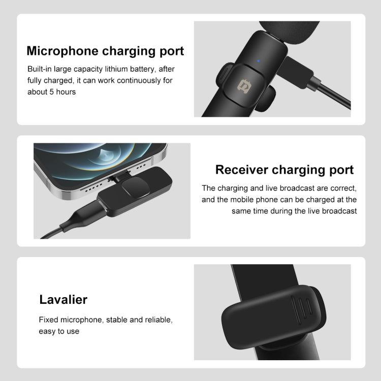PULUZ Wireless Lavalier Noise Reduction Reverb Microphone for 8-Pin Device, Support Phone Charging