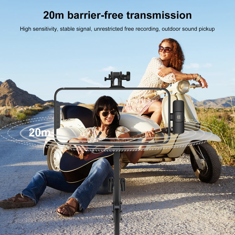 PULUZ Wireless Lavalier Noise Reduction Reverb Microphone for 8-Pin Device, Support Phone Charging