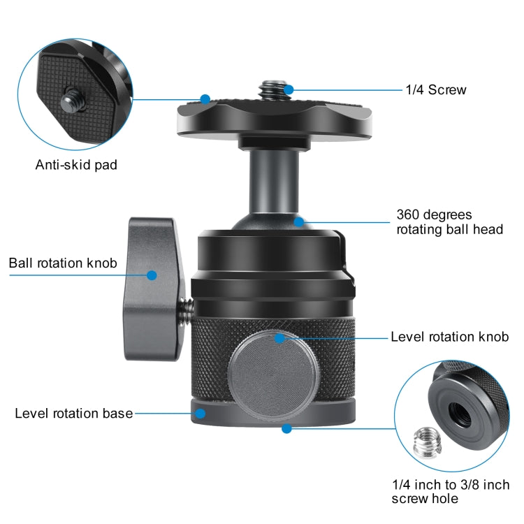 PULUZ 360 Panorama Aluminum Alloy Tripod Ball Head Adapter with Knob Lock