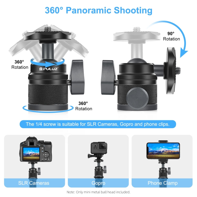 PULUZ 360 Panorama Aluminum Alloy Tripod Ball Head Adapter with Knob Lock