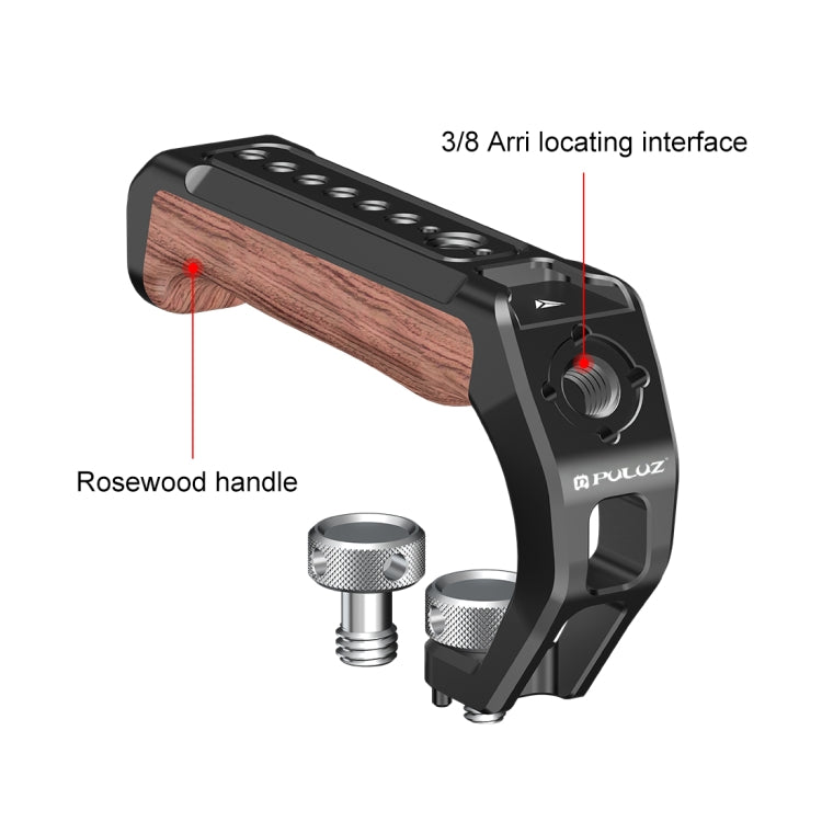 PULUZ Arri Metal Wood Wooden Top Handle with Cold Shoe Mount for Mirrorless Camera Cage Stabilizer