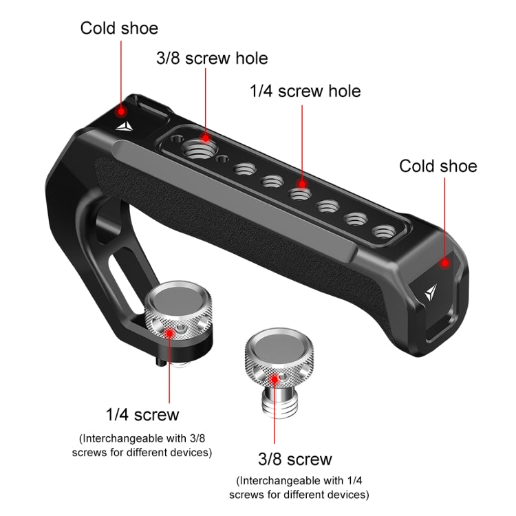 PULUZ Arri Metal Silicone Top Handle with Cold Shoe Mount for Mirrorless Camera Cage Stabilizer