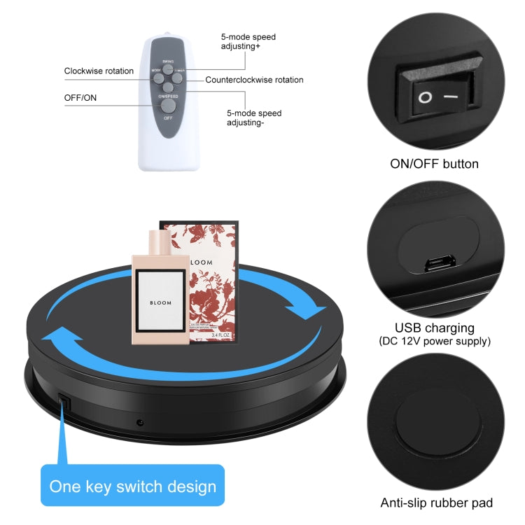 PULUZ 30cm Adjusting Speed Rotating Turntable Display Stand, Load 10-15kg, EU Plug