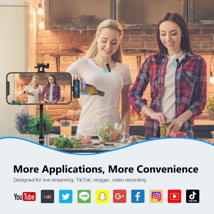 PULUZ Wireless Lavalier Noise Reduction Reverb Microphones for iPhone / iPad, 8-Pin Receiver Dual Microphones