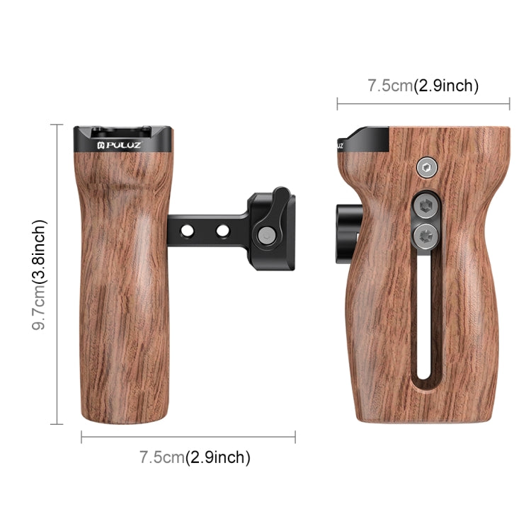 PULUZ Universal Slide Quick Release Side Wooden Handle with Cold Shoe Mount for Camera Cage Stabilizer