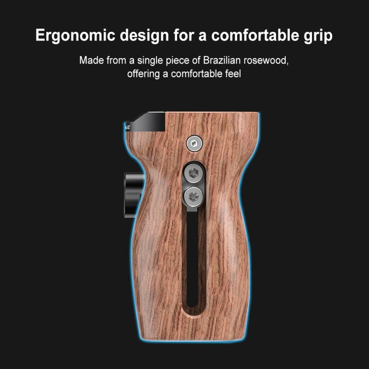 PULUZ Universal Slide Quick Release Side Wooden Handle with Cold Shoe Mount for Camera Cage Stabilizer