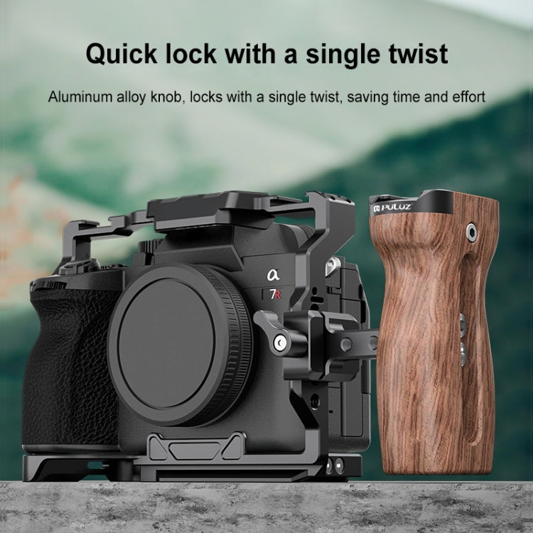 PULUZ Universal Slide Quick Release Side Wooden Handle with Cold Shoe Mount for Camera Cage Stabilizer