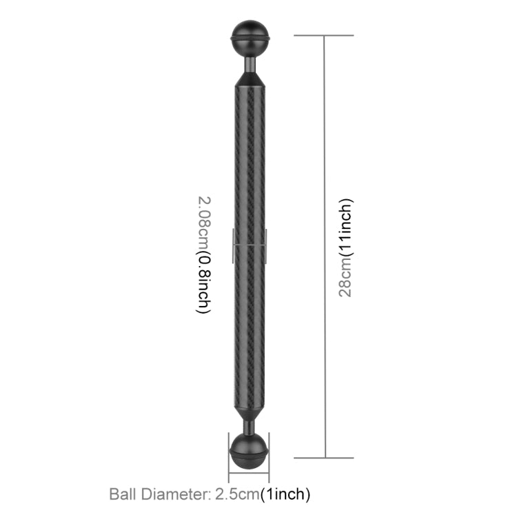 PULUZ 11 inch 28cm Length 20.8mm Diameter Dual Balls Carbon Fiber Floating Arm, Ball Diameter: 25mm