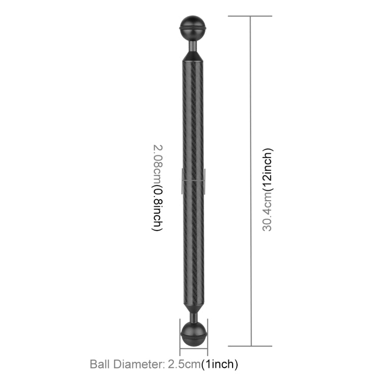 PULUZ  12 inch 30.4cm Length 20.8mm Diameter Dual Balls Carbon Fiber Floating Arm, Ball Diameter: 25mm