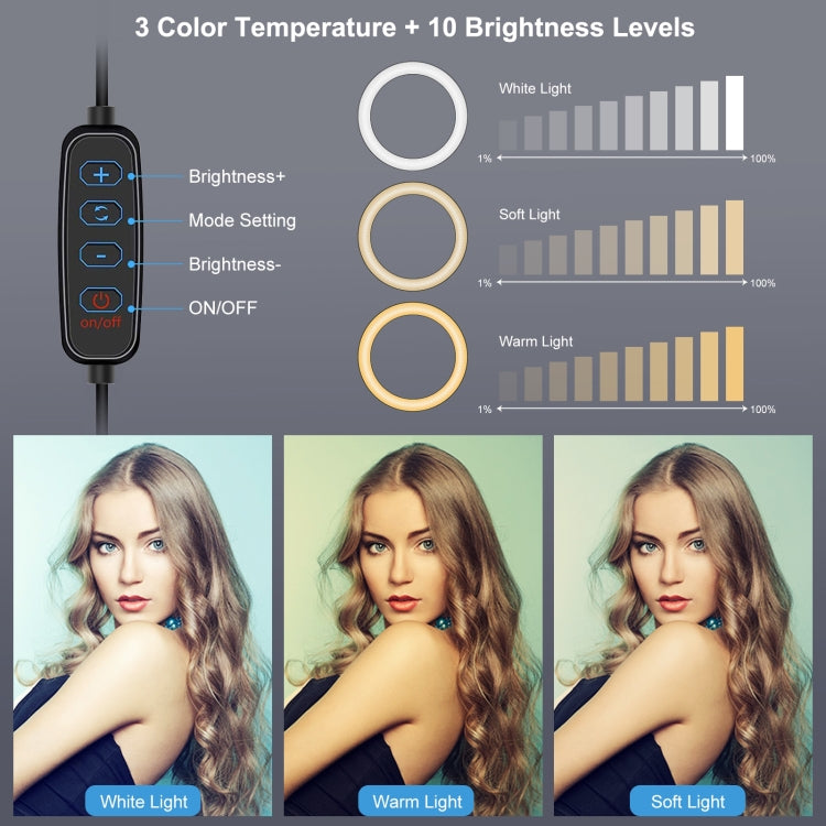PULUZ 4.7 inch 12cm USB 3 Modes Dimmable LED Ring Selfie Beauty Vlogging Photography Video Lights with Tripod Ball Head