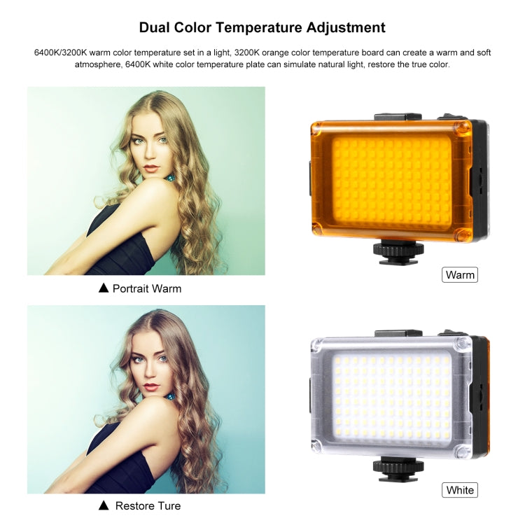 PULUZ Pocket 96 LEDs 860LM Professional Vlogging Photography Video & Photo Studio Light with White and Orange Magnet Filters Light Panel for Canon, Nikon, DSLR Cameras