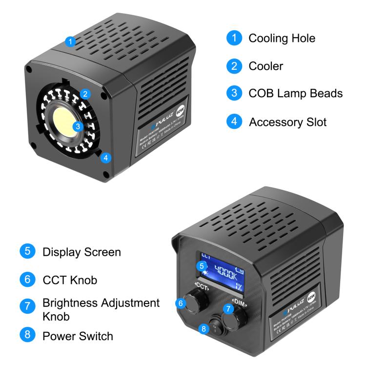 PULUZ 60W Studio Video Light 2500K-6500K Dual Color Temperature Professional Photography Fill Light, 60W Studio Video Light