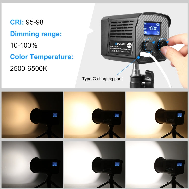 PULUZ 60W Studio Video Light 2500K-6500K Dual Color Temperature Professional Photography Fill Light