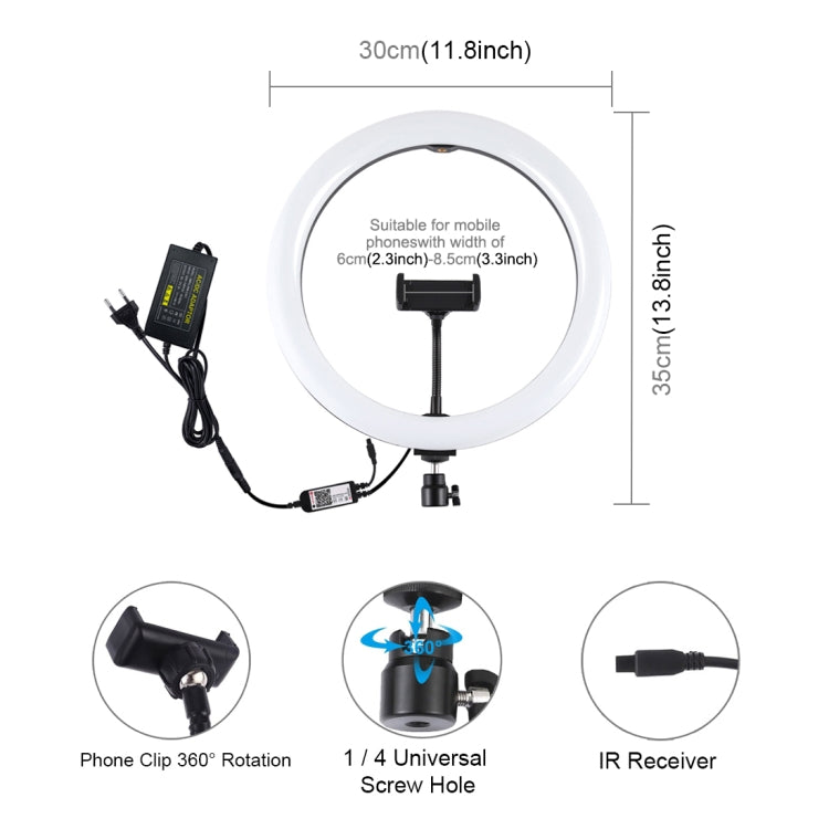 PULUZ 11.8 inch 30cm RGB Dimmable LED Ring Vlogging Selfie Photography Video Lights with Cold Shoe Tripod Ball Head & Phone Clamp (Pink)