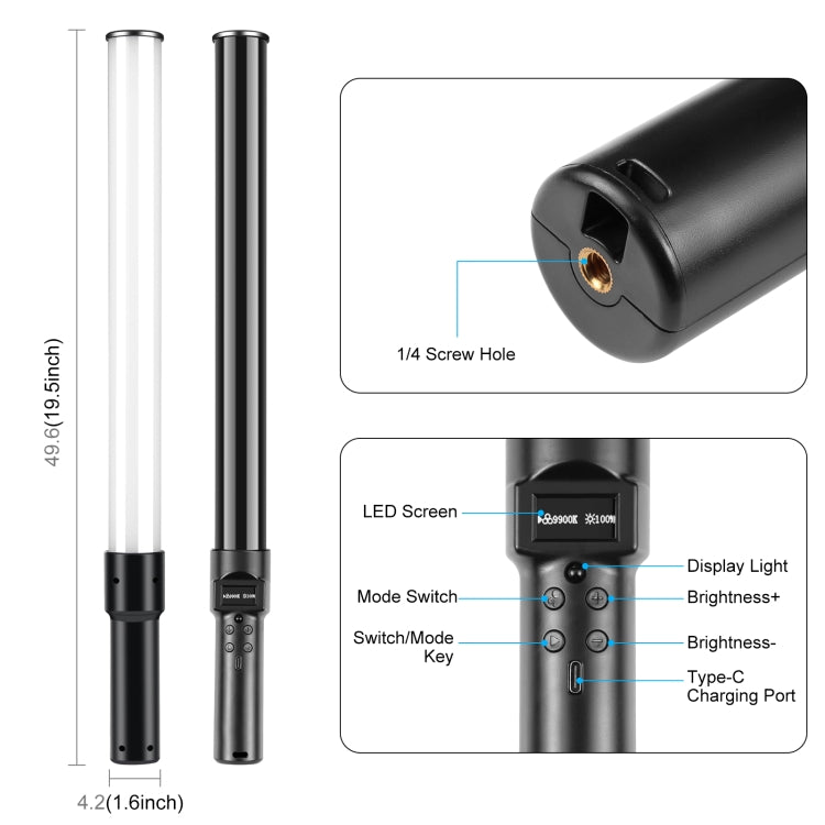 PULUZ 144 LEDs Photo Handheld Stick Light Full Color RGB Fill Light