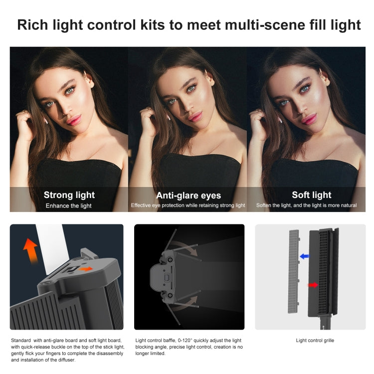 PULUZ 72 LEDs Photo Handheld Stick Light Full Color RGB Fill Light with Barndoor