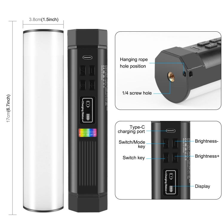 PULUZ 17cm Photo Handheld Full Color RGB Stick Light Magnetic LED Fill Light