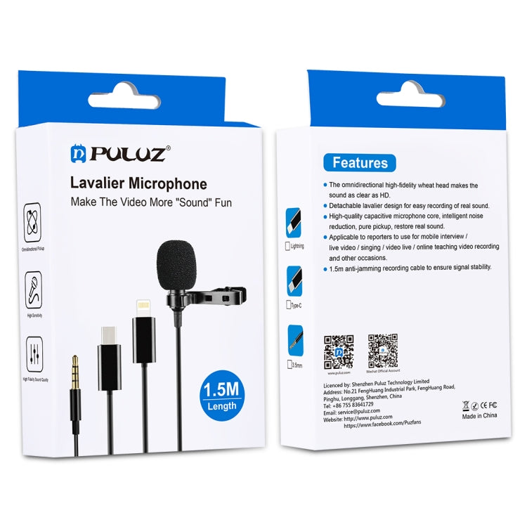 PULUZ 1.5m 3.5mm Jack Lavalier Wired Condenser Recording Microphone