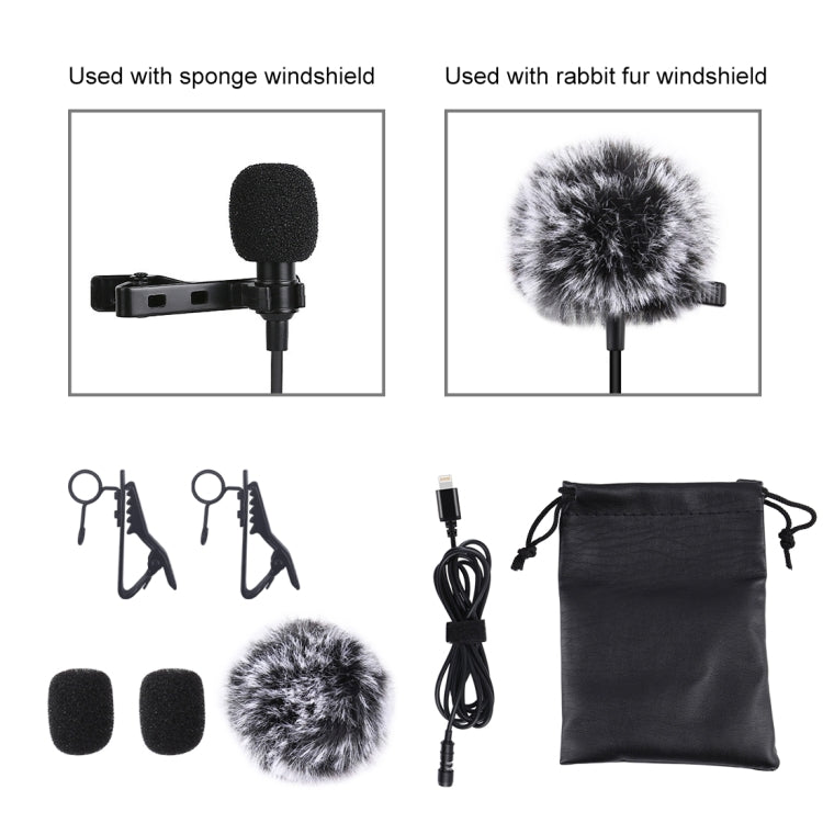 PULUZ 1.5m 8 Pin Jack Lavalier Wired Condenser Recording Microphone