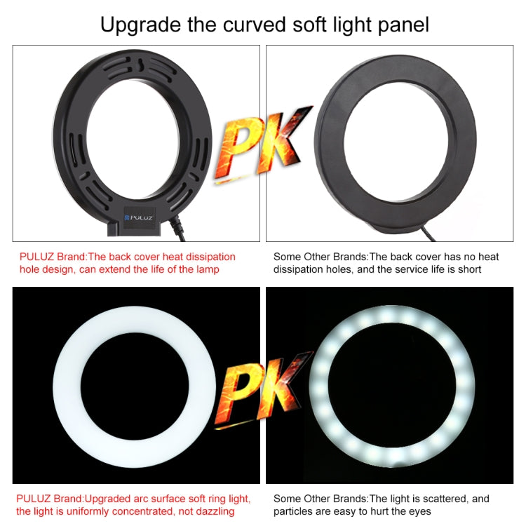 PULUZ 4.7 inch 12cm Curved Surface USB 10 Modes 8 Colors RGBW Dimmable LED Ring Vlogging Photography Video Lights with Tripod Ball Head
