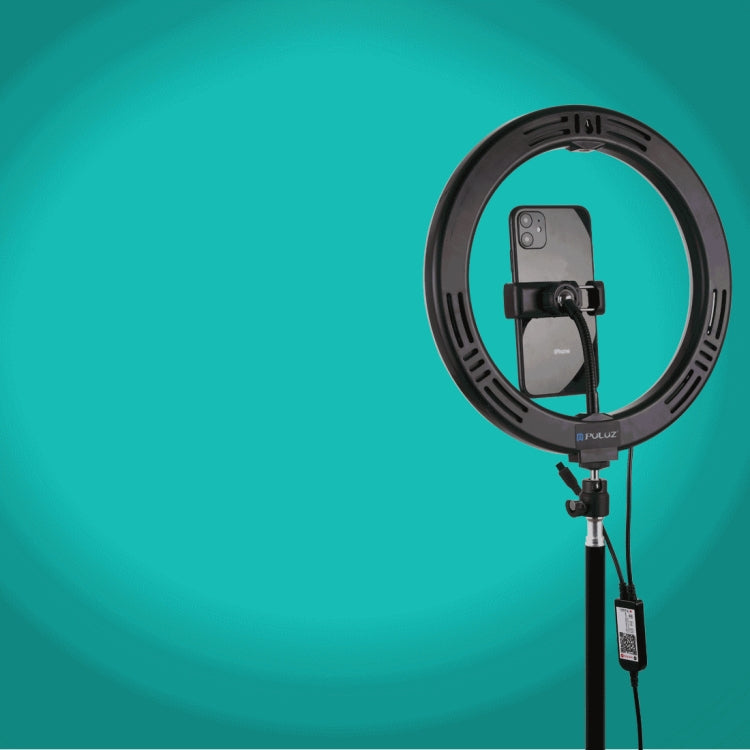 PULUZ 10.2 inch 26cm Curved Surface USB RGBW Dimmable LED Ring Vlogging Photography Video Lights with Tripod Ball Head & Remote Control & Phone Clamp