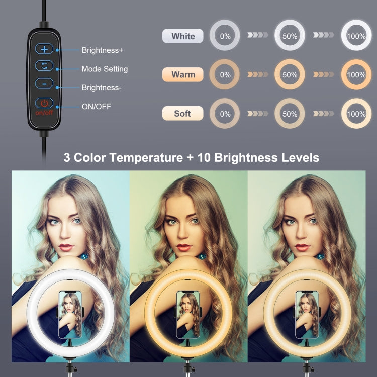 PULUZ 10.2 inch 26cm USB 3 Modes Dimmable Dual Color Temperature LED Curved Diffuse Light Ring Vlogging Selfie Photography Video Lights with Phone Clamp