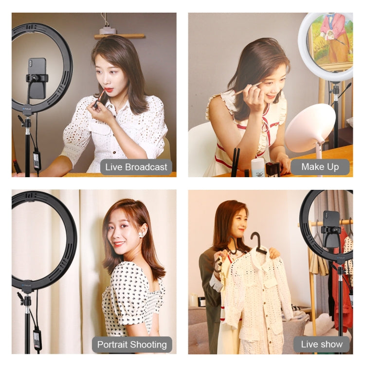 PULUZ 11.8 inch 30cm RGB Dimmable LED Dual Color Temperature LED Curved Diffuse Light Ring Vlogging Selfie Photography Video Lights with  Tripod Ball Head & Phone Clamp & Remote Control