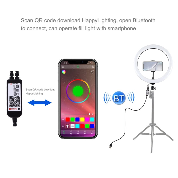 PULUZ 11.8 inch 30cm RGB Dimmable LED Dual Color Temperature LED Curved Diffuse Light Ring Vlogging Selfie Photography Video Lights with  Tripod Ball Head & Phone Clamp & Remote Control