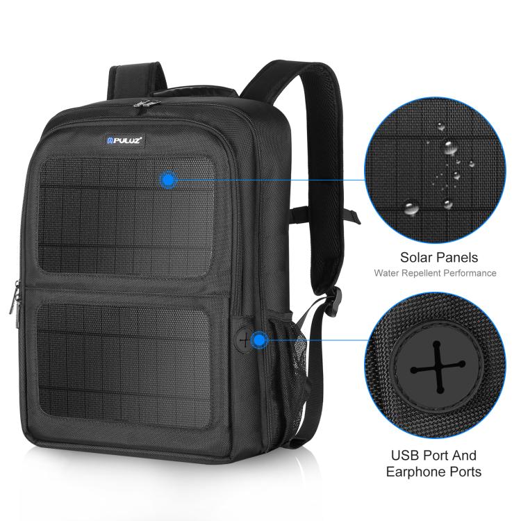 PULUZ Solar Power Outdoor Portable Camera Dual Shoulders Backpack Laptop Bag