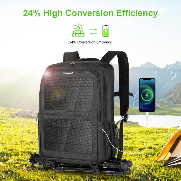 PULUZ Solar Power Outdoor Portable Camera Dual Shoulders Backpack Laptop Bag