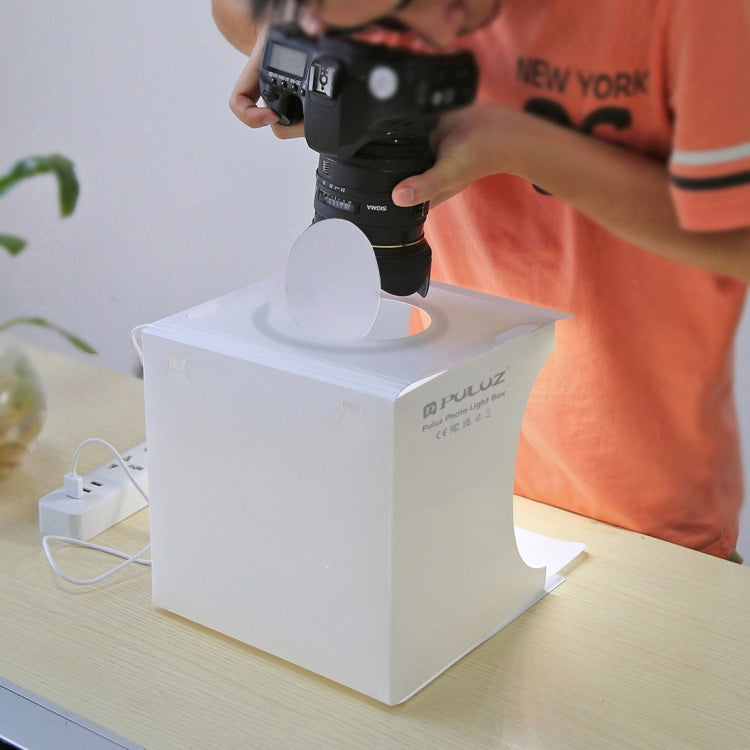 PULUZ 23cm Ring LED Panel Folding Portable Light Photo Lighting Studio Shooting Tent Box Kit with 6 Colors Backdrops (Black, White, Yellow, Red, Green, Blue), Unfold Size: 24cm x 23cm x 23cm