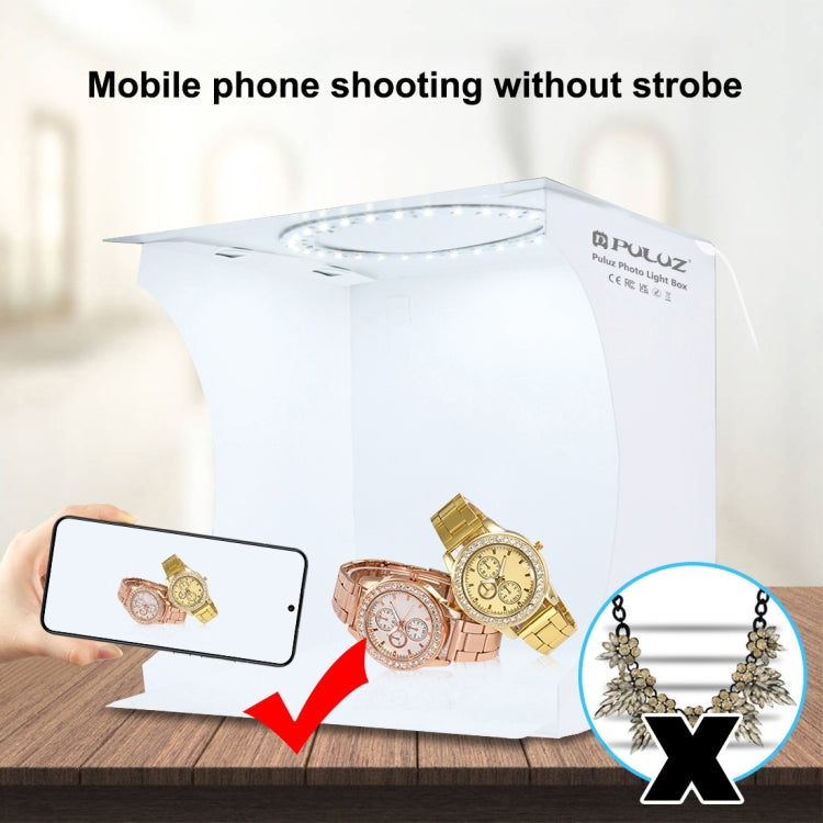 PULUZ 23cm Ring LED Panel Folding Portable Light Photo Lighting Studio Shooting Tent Box Kit with 6 Colors Backdrops (Black, White, Yellow, Red, Green, Blue), Unfold Size: 24cm x 23cm x 23cm