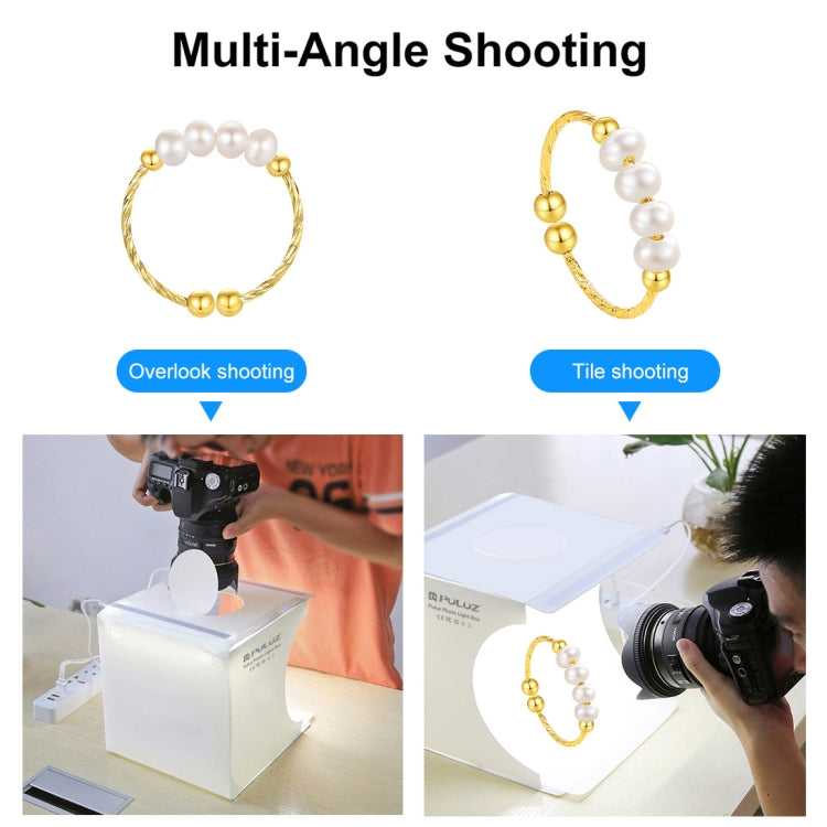 PULUZ 20cm Include 2 LED Panels Folding Portable 1100LM Light Photo Lighting Studio Shooting Tent Box Kit with 2 Colors Backdrops (Black, White), Unfold Size: 24cm x 23cm x 23cm