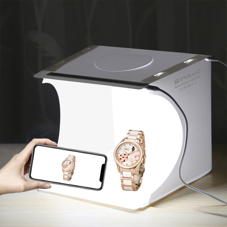 PULUZ 20cm Include 2 LED Panels Folding Portable 1100LM Light Photo Lighting Studio Shooting Tent Box Kit with 2 Colors Backdrops (Black, White), Unfold Size: 24cm x 23cm x 23cm