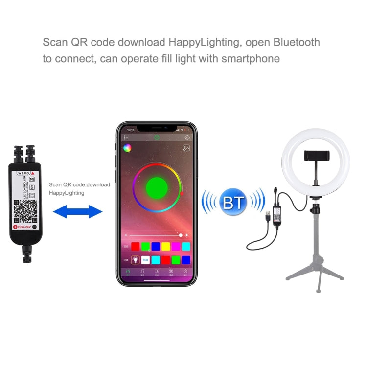 PULUZ 7.9 inch 20cm USB RGB Dimmable LED Dual Color Temperature LED Curved Light Ring Vlogging Selfie Photography Video Lights with Phone Clamp