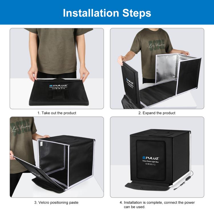 PULUZ 40cm Folding Portable White Light Dimmable Photo Lighting Studio Shooting Tent Box Kit with 6 Colors (Black, Orange, White, Red, Green, Blue) Backdrops