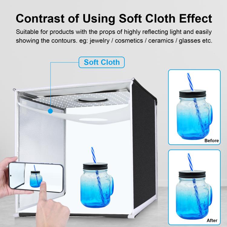 PULUZ 40cm Folding Portable White Light Dimmable Photo Lighting Studio Shooting Tent Box Kit with 6 Colors (Black, Orange, White, Red, Green, Blue) Backdrops