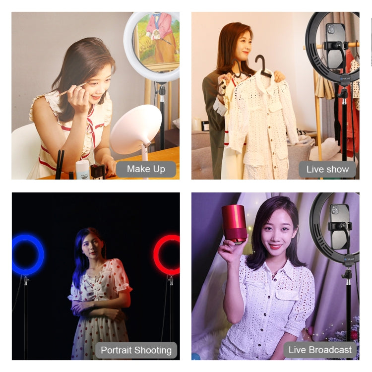 PULUZ 10.2 inch 26cm Curved Surface 168 LED Marquee LED RGBWW Dual-color Temperature Dimmable Ring Vlogging Photography Video Lights with Cold Shoe Tripod Ball Head & Remote Control & Phone Clamp