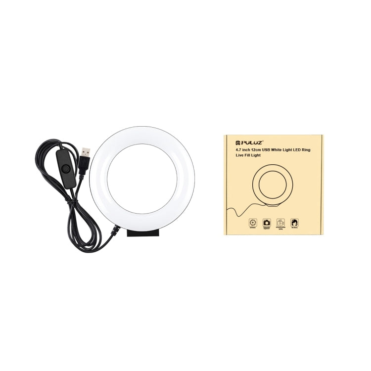 PULUZ 4.7 inch 12cm Curved Surface USB White Light LED Ring Selfie Beauty Vlogging Photography Video Lights