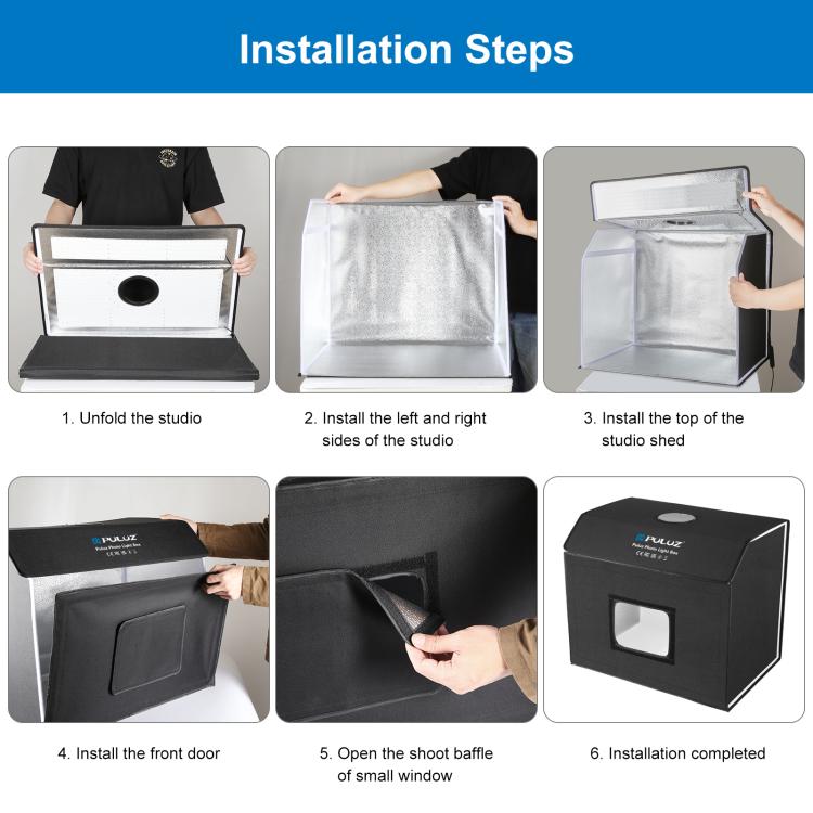 PULUZ Photo Studio Light Box Portable 60 x 40cm Cuboid Photography Studio Tent Kit with 6 Color Backdrops