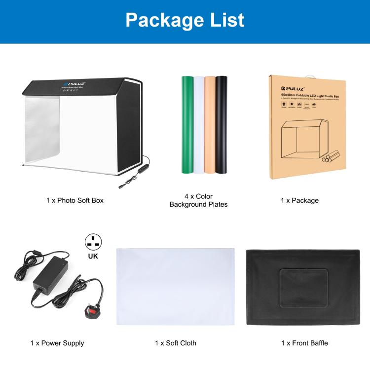 PULUZ Photo Studio Light Box Portable 60 x 40cm Cuboid Photography Studio Tent Kit with 6 Color Backdrops