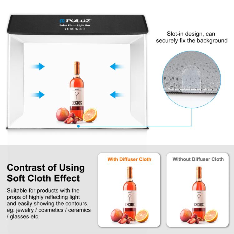 PULUZ Photo Studio Light Box Portable 60 x 40cm Cuboid Photography Studio Tent Kit with 6 Color Backdrops