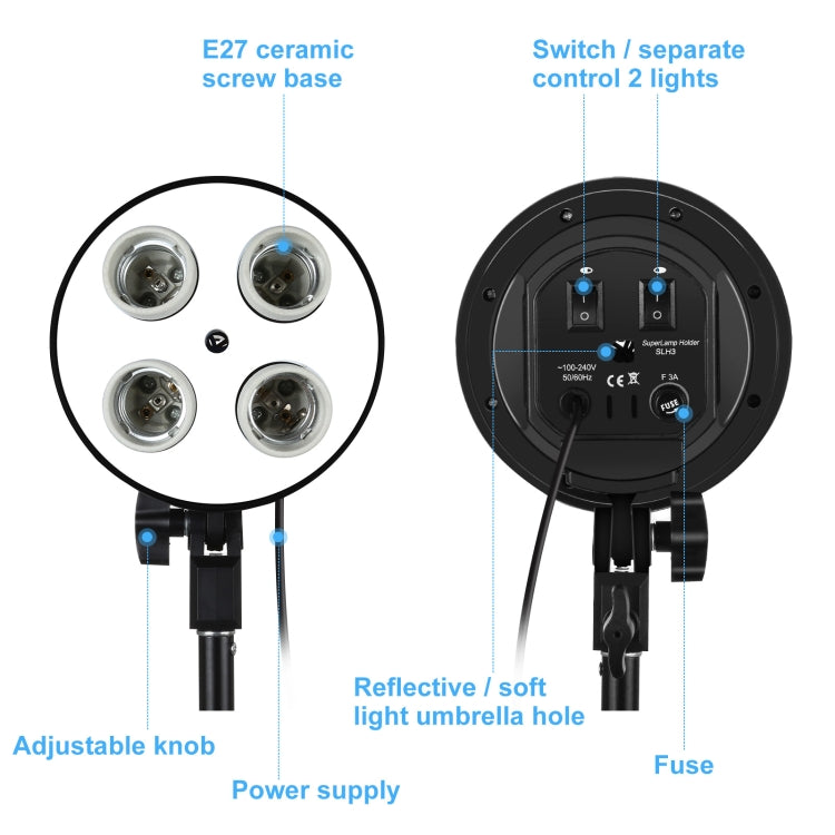 PULUZ 50x70cm Studio Softbox + 2m Tripod Mount + 4 x E27 20W 5700K White Light LED Light Bulb Photography Lighting Kit