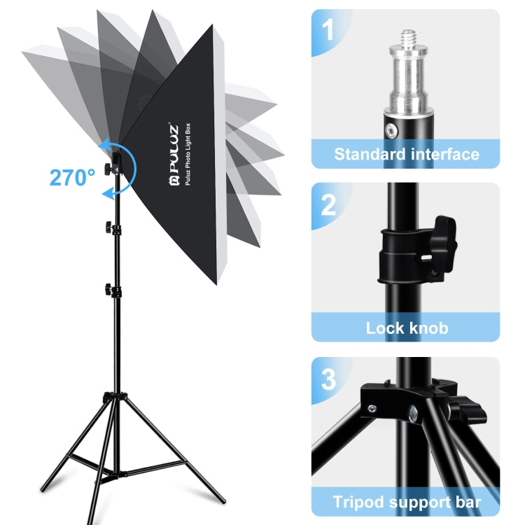 PULUZ 50x70cm Studio Softbox + 2m Tripod Mount + 4 x E27 20W 5700K White Light LED Light Bulb Photography Lighting Kit