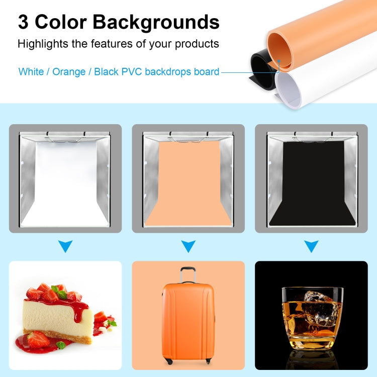 PULUZ 80cm Folding Portable 72W White Light Photo Lighting Studio Shooting Tent Box Kit with 3 Colors Black / White / Orange Backdrops