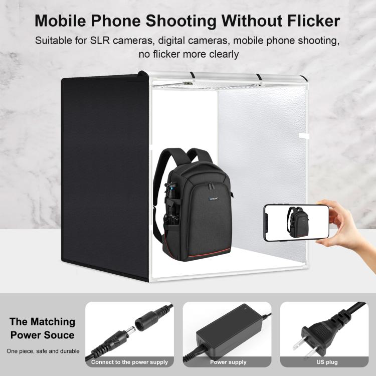 PULUZ 80cm Folding Portable 72W White Light Photo Lighting Studio Shooting Tent Box Kit with 3 Colors Black / White / Orange Backdrops