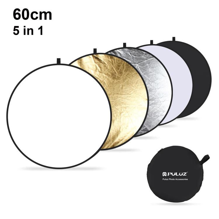 PULUZ 60cm 5 in 1 (Silver / Translucent / Gold / White / Black) Folding Photo Studio Reflector Board