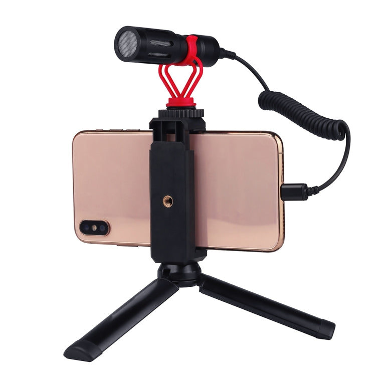 PULUZ 3.5mm TRRS Male to 8 Pin Male Live Microphone Audio Adapter Spring Coiled Cable for iPhone, Cable Stretching to 100cm