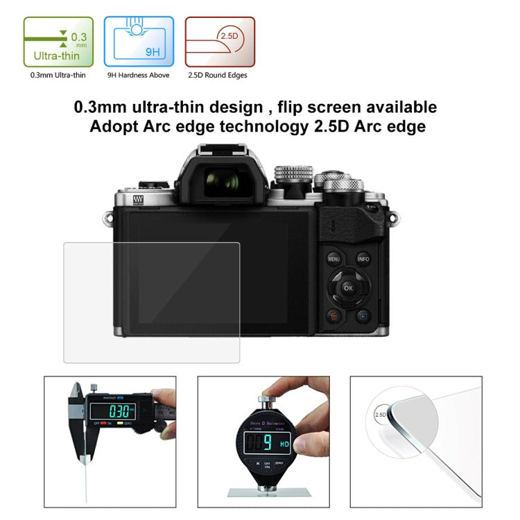 PULUZ 2.5D 9H Tempered Glass Film for Olympus EM10 / II / III / OM-D / EM-1/ II / III / E-P5 / E-PL7 / E-PL8 / 8 / 9 EM5 II / PEN-F / EM1X, Nikon 1V3, Panasonic GF6 / G99 / GX7III GX8 / GH3, Fujifilm X-H1