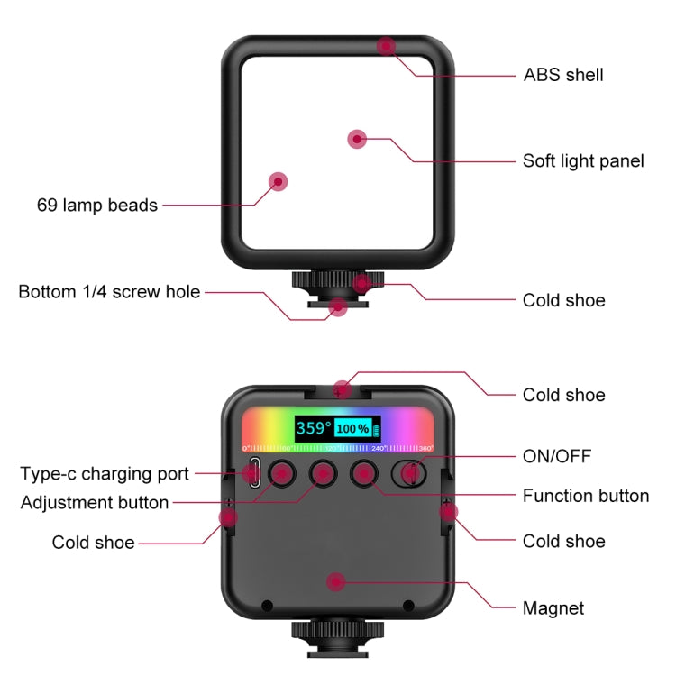 PULUZ Pocket 2500-9000K+RGB Full Color Beauty Fill Light Handheld Camera Photography LED Light
